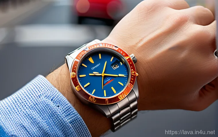 라바와 콜라보한 패션 브랜드 - A close-up shot of a wrist adorned with a vibrant, limited-edition watch, featuring playful red and ...